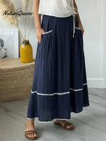 Women's Casual Patchwork White Lace Linen-cotton Skirt