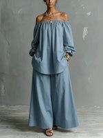 Women's Relaxed Vacation-style Wide-leg Pants Casual Set