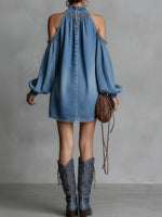 Women's Stand-collar Long-sleeved Casual Loose Denim Dress