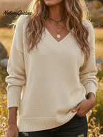 Cozy Casual V-neck Solid Color Sweater