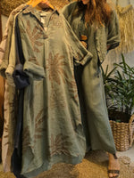 Casual Leaf Print Linen And Cotton Dress