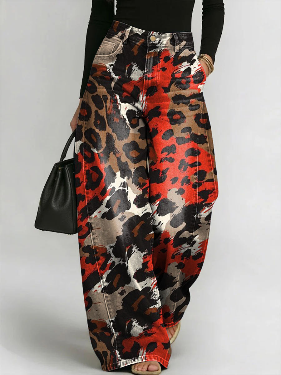 Women's Retro Leopard Print Casual Straight-leg Pants