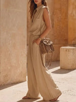 Women's Casual Vacation Minimalist Style Cotton And Linen Set