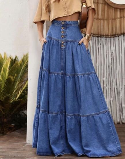 Women's High-waisted Loose Blue -fitting Denim Skirts