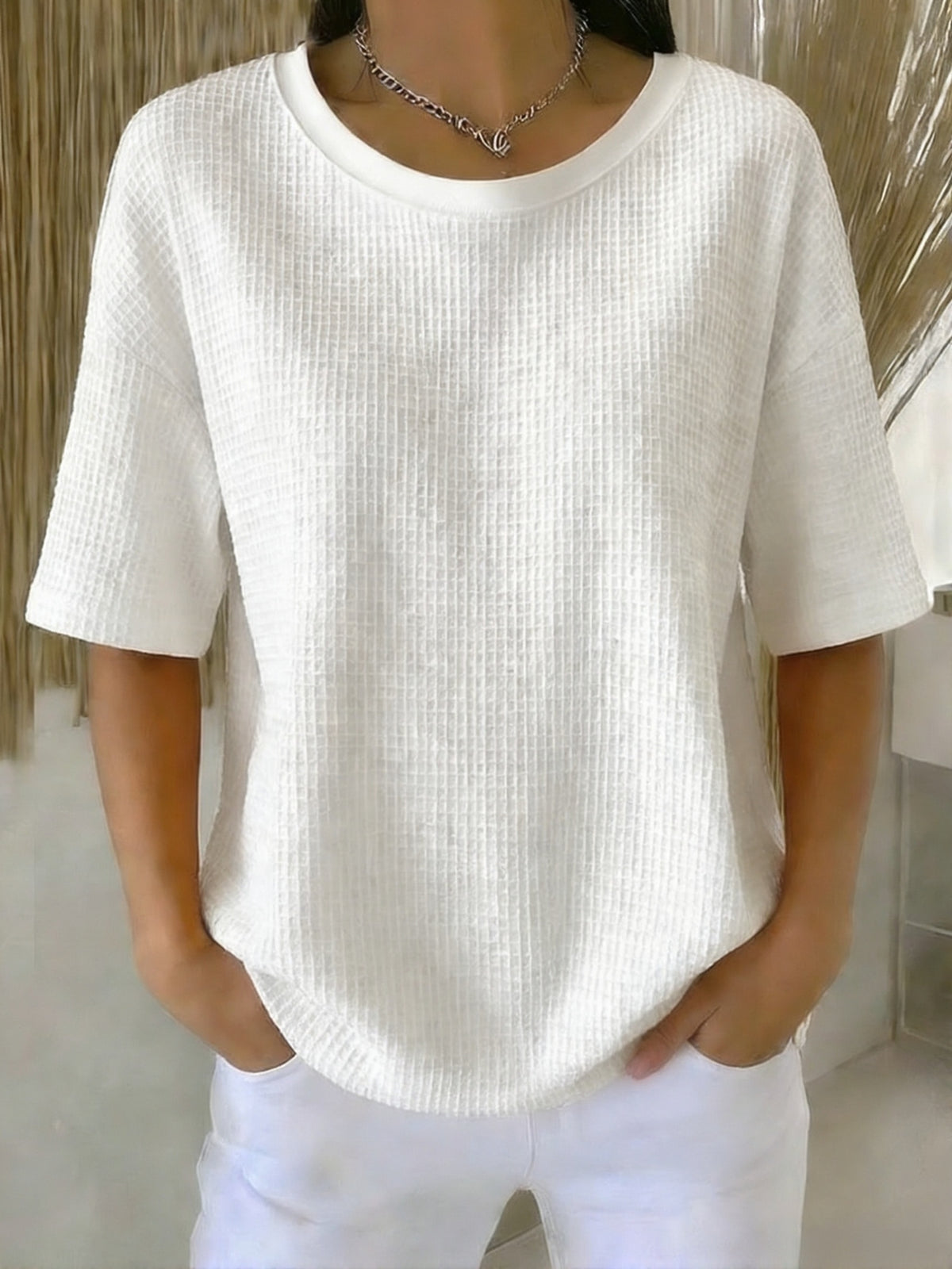 Casual Waffle Henry Collar Sweatshirt