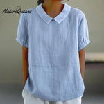 Blue Plain Short Sleeve Round Neck Top / S