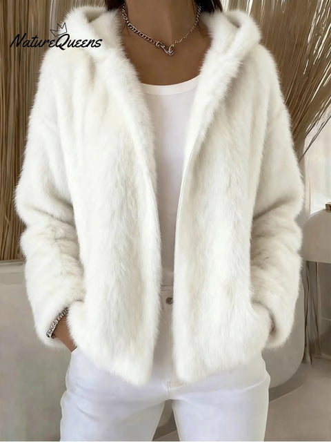 Women'S Autumn And Winter Hooded Solid Color Casual Zipper Jacket