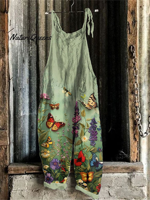 Women's Floral And Butterfly Embroidered Linen Blend Jumpsuit