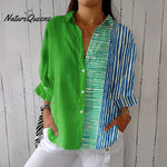 Women's Vintage Abstract Geometric Line Art Print Casual Linen V-neck Shirt