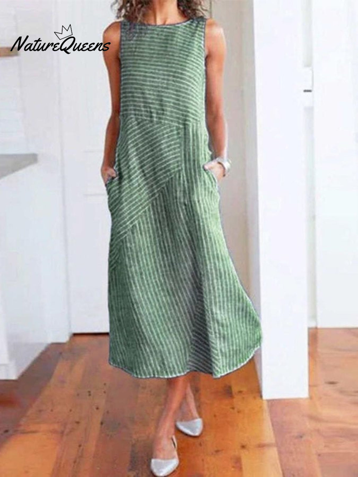 Casual Loose Sleeveless Dress Green / S