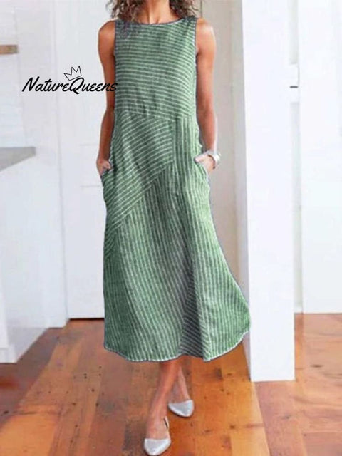 Casual Loose Sleeveless Dress Green / S