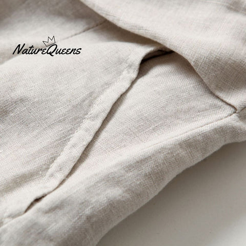 Cotton Linen Loose Semi - Elastic Cropped Pants