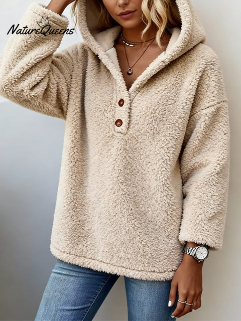 Women's Casual Hooded Solid Color Plush Jacket
