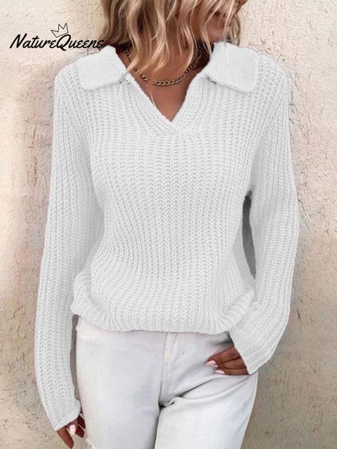 Women's Knitted Small V-Neck Sweatshirt