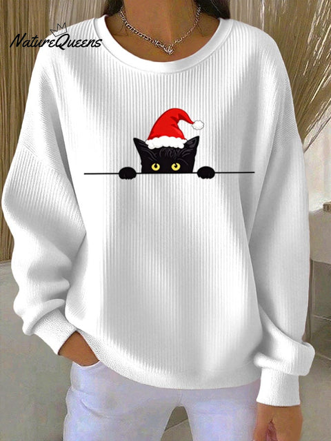 Women's Christmas Cat Print Sweatshirt