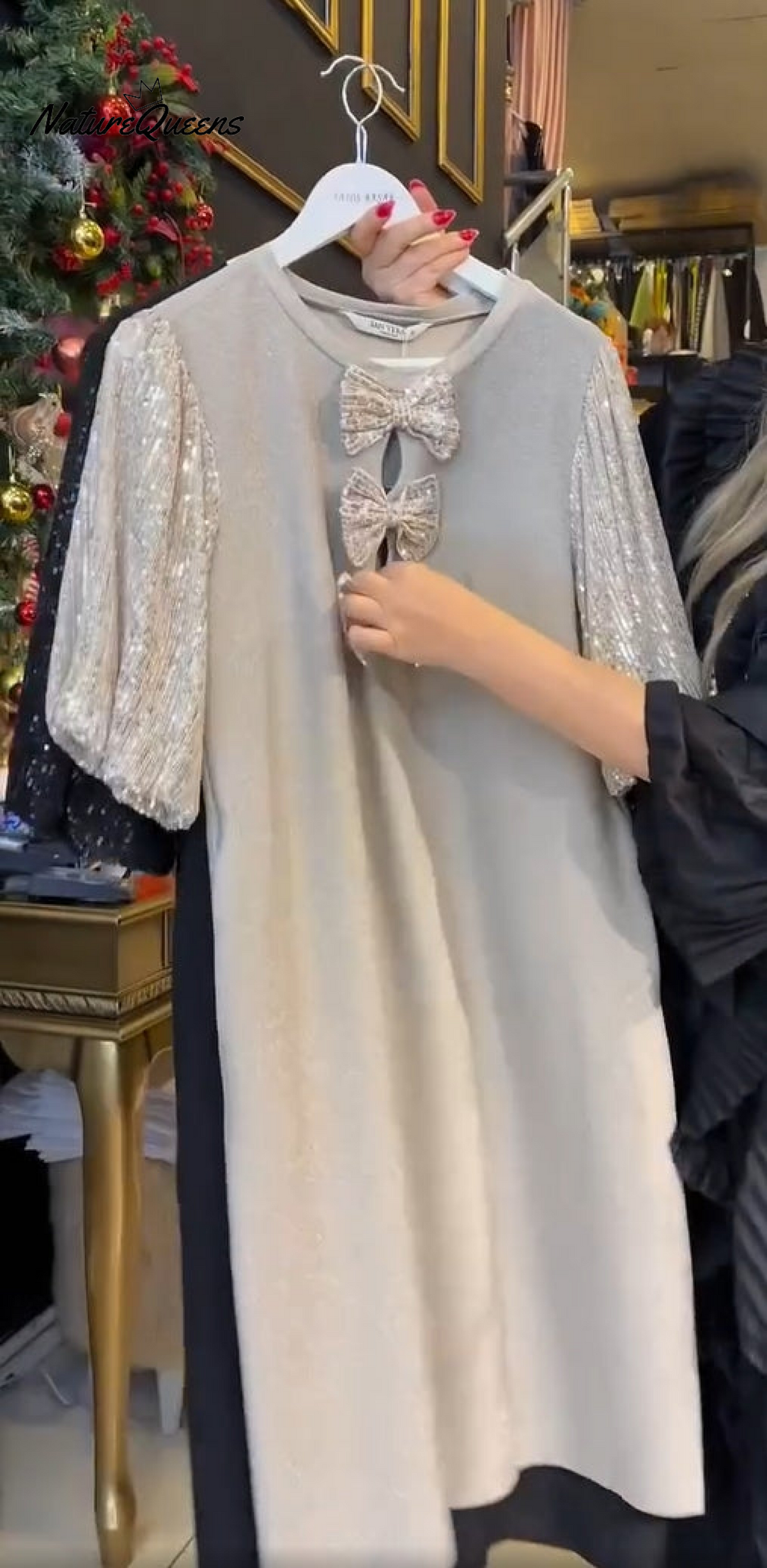 Women's Round Neck Sequin Dress with Bow✨