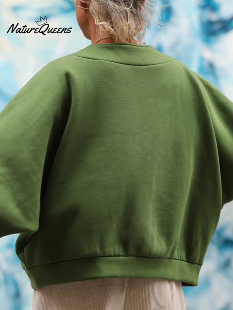 Women's Pleated V-neck Loose Cotton Sweatshirt Top