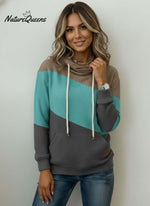 Women'S Casual Loose Color-Blocked Sweatshirt