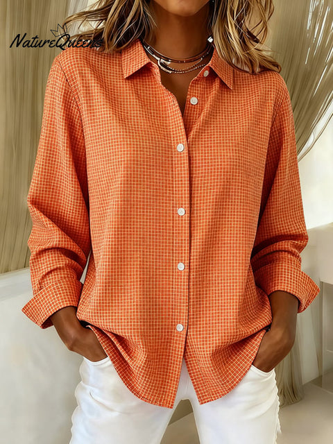 Women's Casual Contrast Color Autumn And Winter Retro Plaid Print Shirt