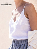 Ladies Cotton Linen V-Neck Casual Camisole White / S