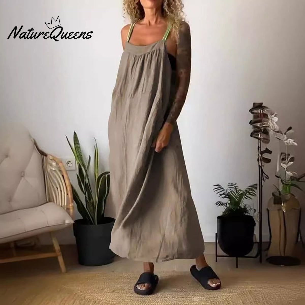 Women's Simple Cotton Linen Sling Dress🔥
