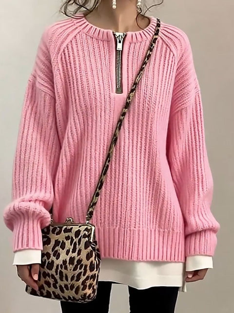 Women's Casual V-Neck Long-Sleeved Solid Color Sweater