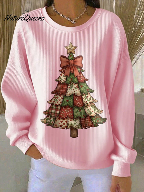 Women's Casual Christmas Tree Print Long Sleeve Knit Top