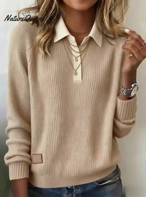 Women'S Solid Color Lapel Long Sleeve Knitted Sweater