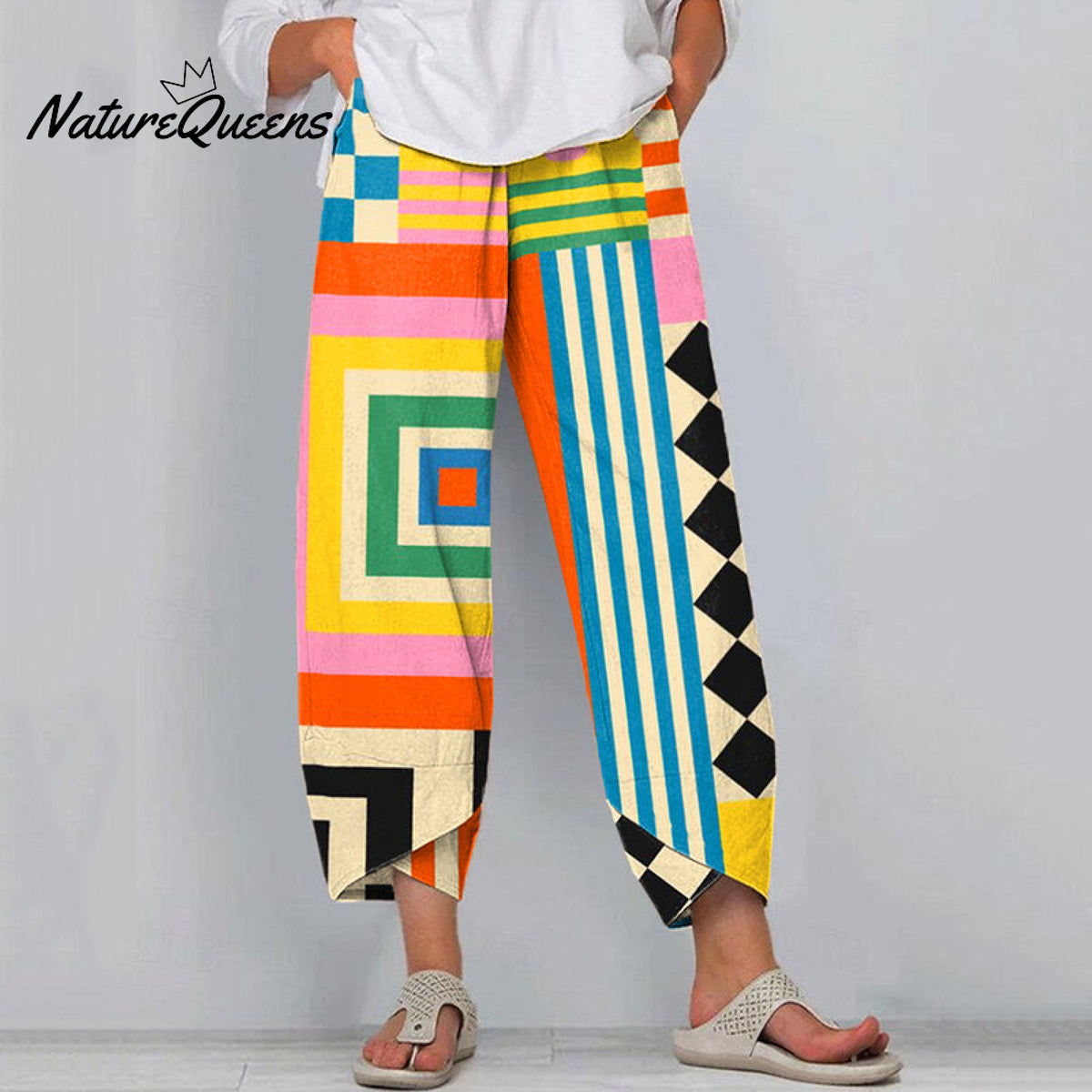 Women's Abstract Art Geometric Pattern Linen Blend Pants
