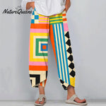 Women's Abstract Art Geometric Pattern Linen Blend Pants