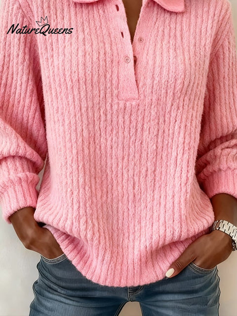 Women'S Casual Lapel Solid Color Sweater