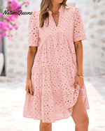 Women's Elegant Hollow Out Lace Ruffle Casual Mini Dress