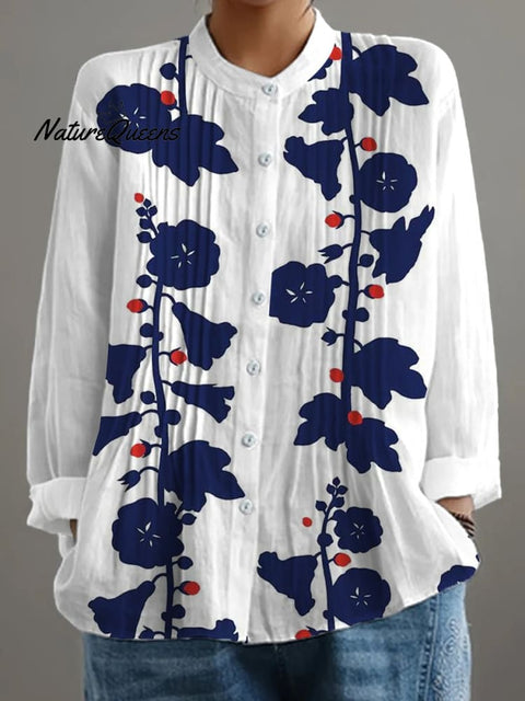 Women's Retro Floral Art Print Casual Shirt