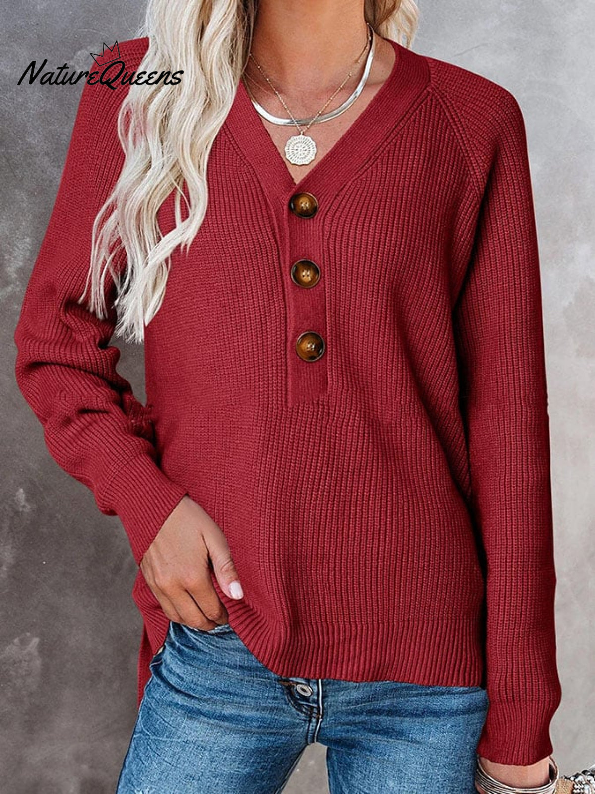 🧹Women'S Solid Color Casual V-Neck Pullover Sweater
