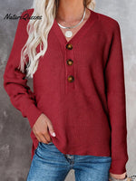 🧹Women'S Solid Color Casual V-Neck Pullover Sweater
