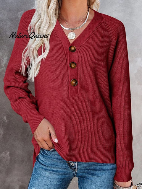 🧹Women'S Solid Color Casual V-Neck Pullover Sweater