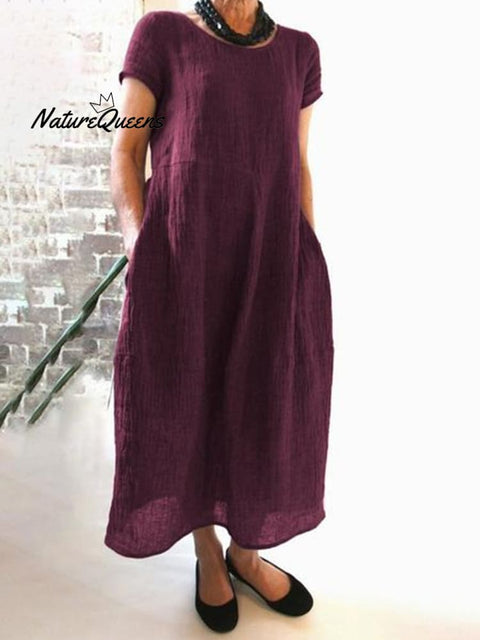 Women's Pure Color Elegant Cotton Dress