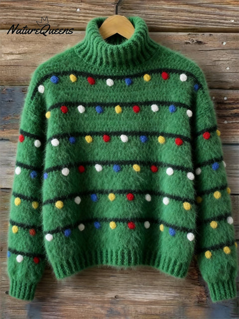 Lovely Christmas Colorful Lights Cozy Turtleneck Sweater