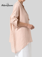 Women's Solid Color Deep V Neck Roll Sleeve Shirt