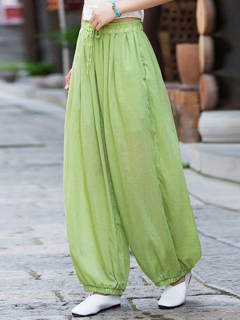 Women Spring Pure Color Linen Harem Pants