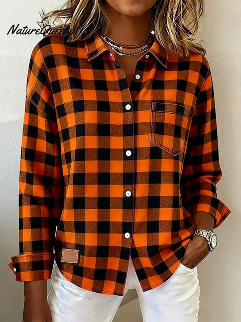 Women's Casual Contrast Plaid Print Shirt