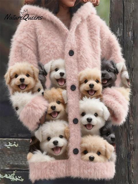 Lovely Dogs Cozy Knit Hooded Cardigan