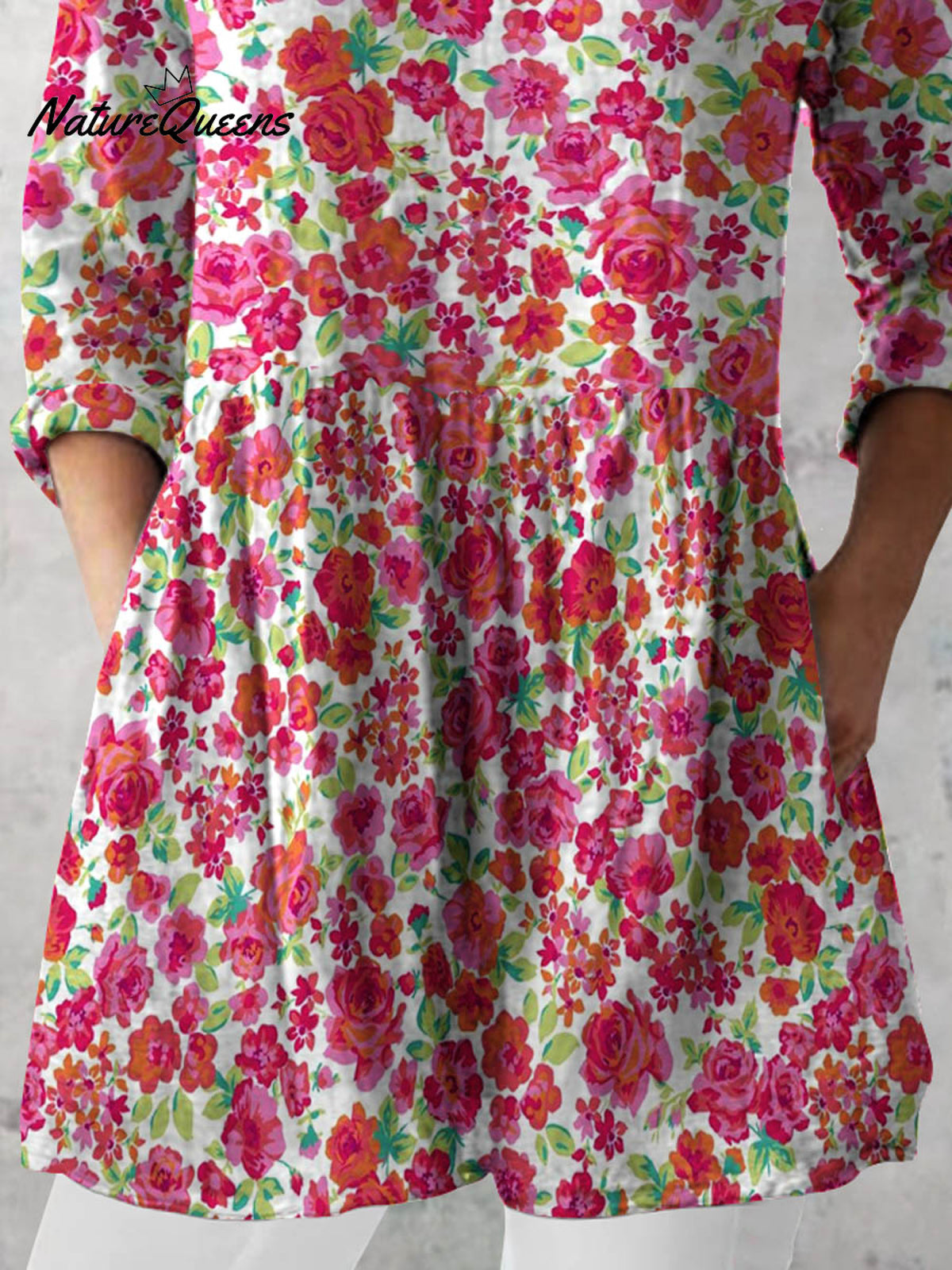 Women's Retro Floral Art Print Casual Cotton And Linen V-neck Top