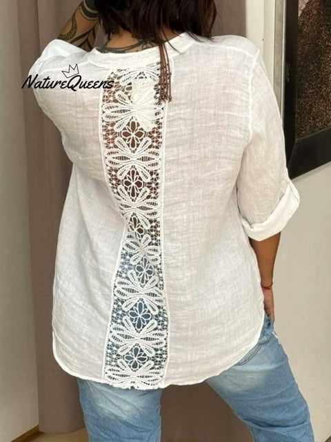 Women's Casual Cotton And Linen Lace Shirt