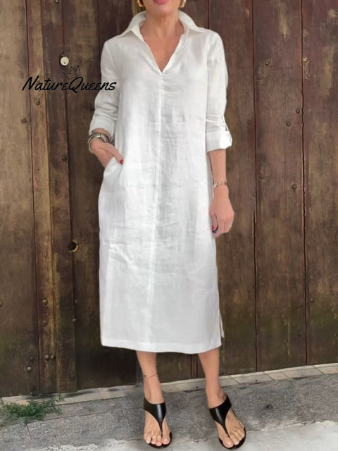 Women's Comfortable Linen Pocket Dress