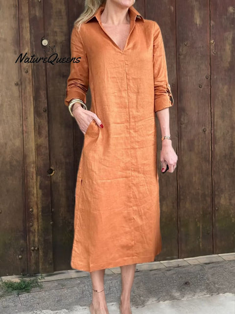 Women's Comfortable Linen Pocket Dress