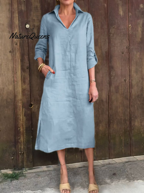 Women's Comfortable Linen Pocket Dress