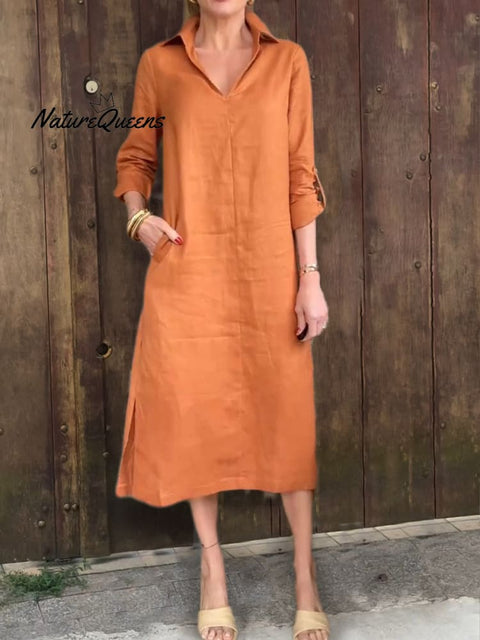 Women's Comfortable Linen Pocket Dress