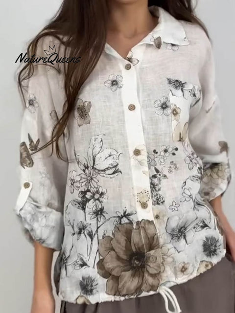 Women's Art Print Casual Cotton And Linen Shirt