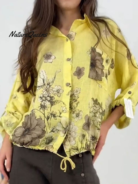 Women's Art Print Casual Cotton And Linen Shirt